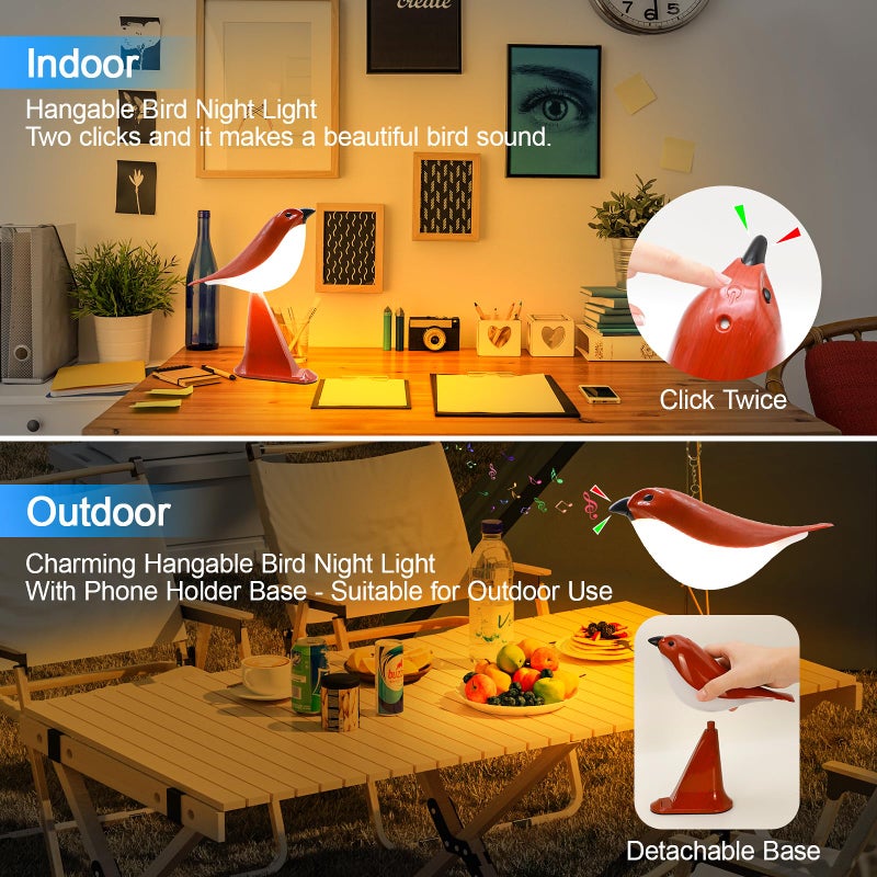 GODENBA Small Desk Lamp, Small Bird Table Lamp,2600mAh Rechargeable Cordless Lamp, 3 Color Temperatures, Remote & Touch Sensor, Timer & Bird Sound, Portable Desk & Nightstand Lamp for Bedroom, Kids(Red) - Image 5
