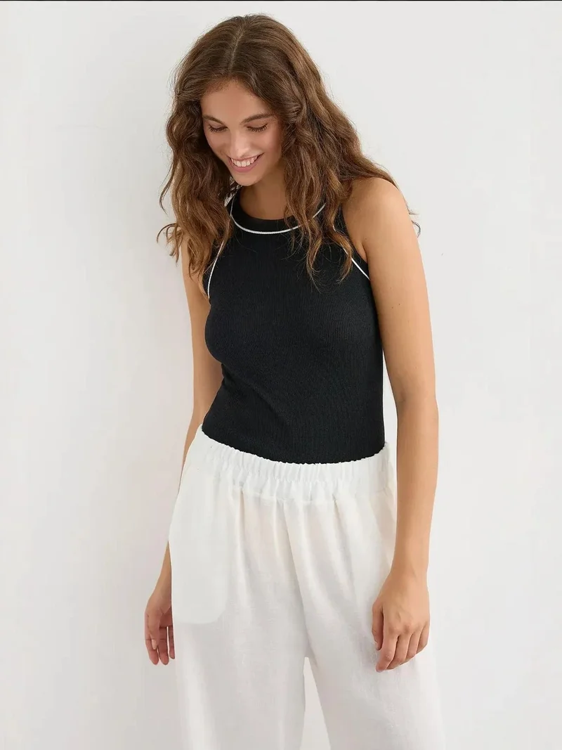 HICCUP Fitted Halter Neck Knit Tank Top