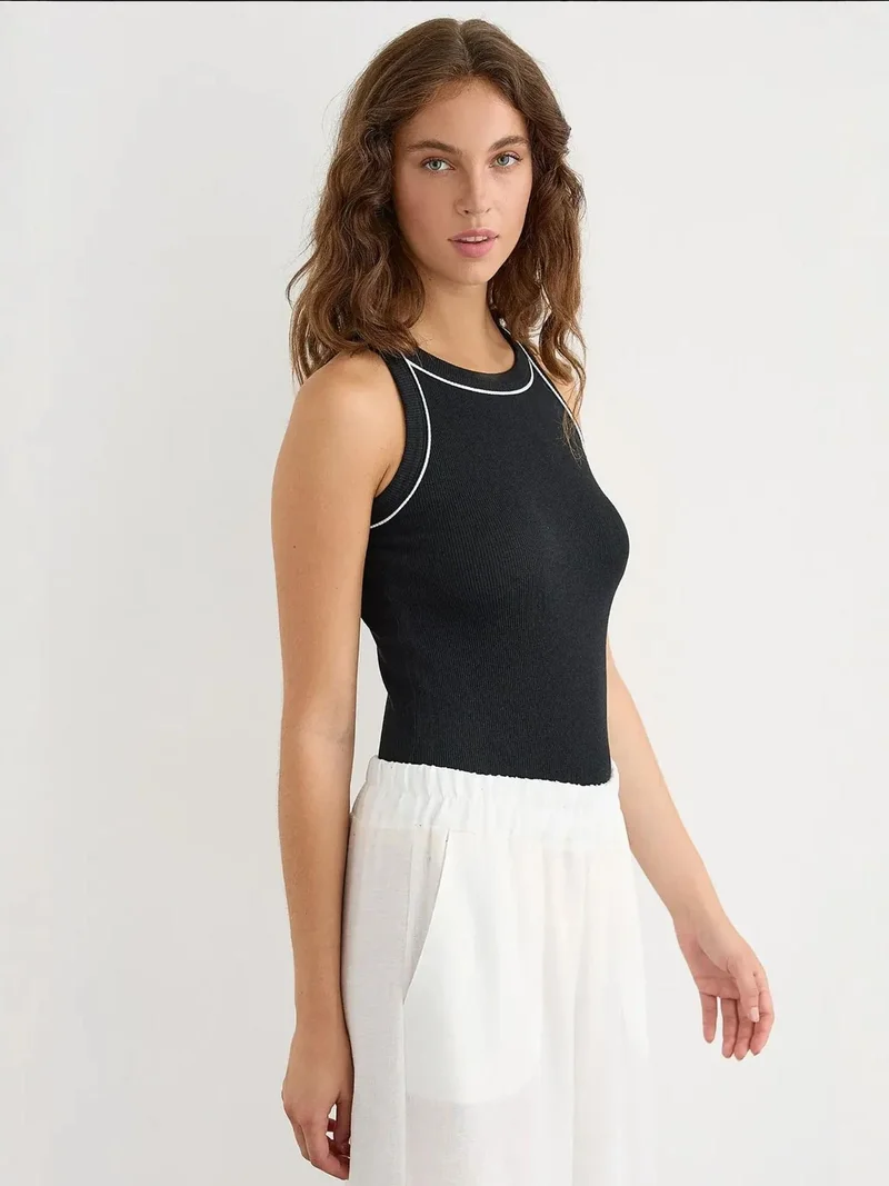 HICCUP Fitted Halter Neck Knit Tank Top