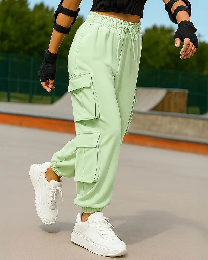 بيواكوف بنطلون رياضي نسائي فضفاض بلون أخضر ضبابي