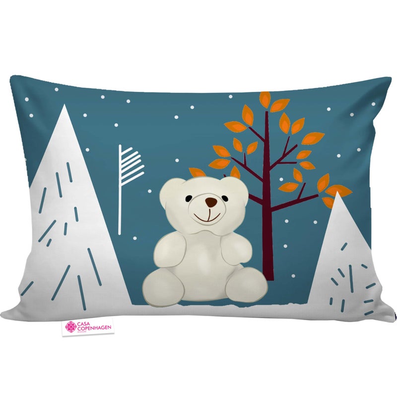 Casa Copenhagen Baby Pillow with Super Soft Imported Fabric|3 to 12 Years Old Kids Pillows|Animal & Cartoon Prints|Infant Pillow for Sleep,Neck Support-12 X 18 Inch, Snow Bear - Microfibre, Dark Blue - Image 1