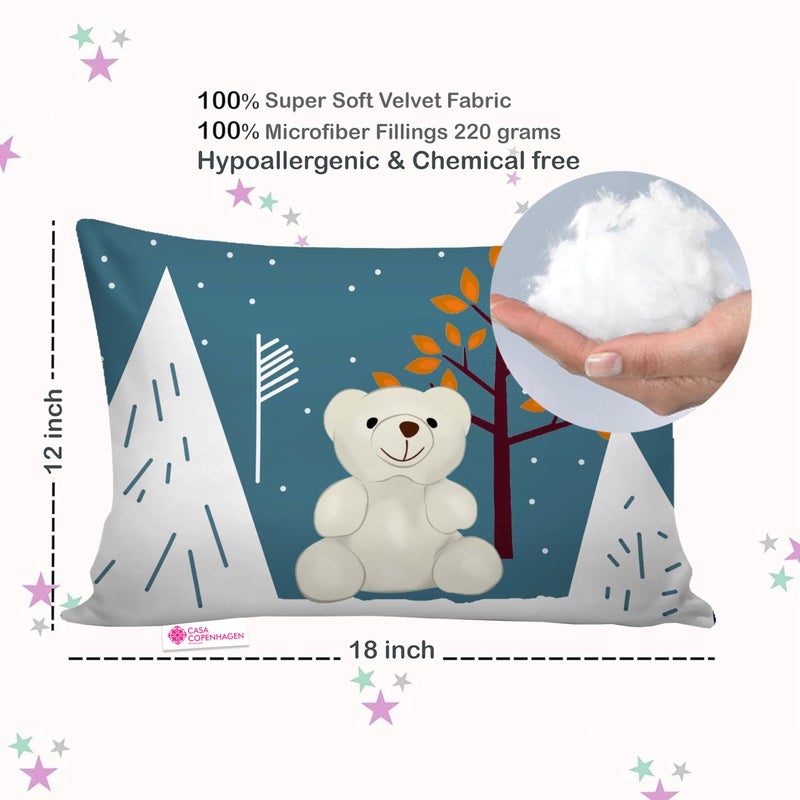 Casa Copenhagen Baby Pillow with Super Soft Imported Fabric|3 to 12 Years Old Kids Pillows|Animal & Cartoon Prints|Infant Pillow for Sleep,Neck Support-12 X 18 Inch, Snow Bear - Microfibre, Dark Blue - Image 2