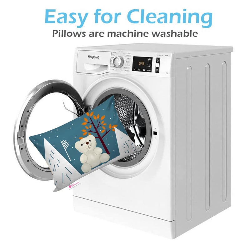 Casa Copenhagen Baby Pillow with Super Soft Imported Fabric|3 to 12 Years Old Kids Pillows|Animal & Cartoon Prints|Infant Pillow for Sleep,Neck Support-12 X 18 Inch, Snow Bear - Microfibre, Dark Blue - Image 3