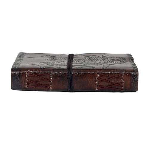 AzureGreen DOUBLE DRAGON Blank Page BOOK Handcrafted Leather Writing Unlined 5 x 7 JOURNAL (Brown) - Image 5