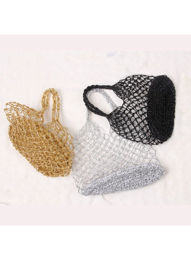 Ins Super Fire Bag Fishing Net Woven Mesh Bag Hollow Straw Bag Women's Fashionable Gold Line Holiday Beach Bag-Color:Silver Wire Without Lining  - Image 2