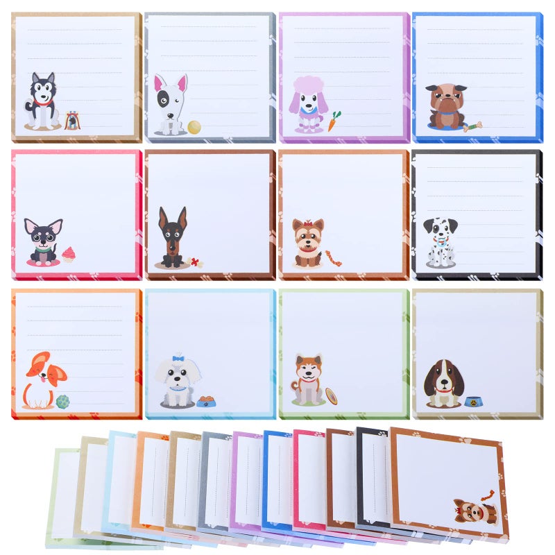 Handepo 12 Pack Dog Sticky Notes Bulk Small to Do List Funny Cute Animals Notepad Supplies for Office School Gifts, 600 Sheets in Total - Image 1