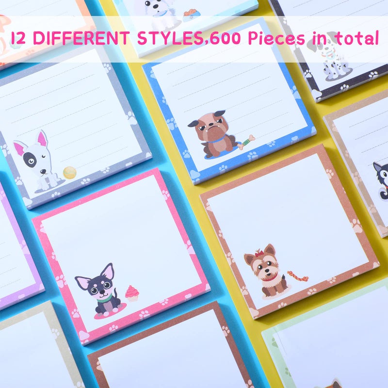 Handepo 12 Pack Dog Sticky Notes Bulk Small to Do List Funny Cute Animals Notepad Supplies for Office School Gifts, 600 Sheets in Total - Image 2