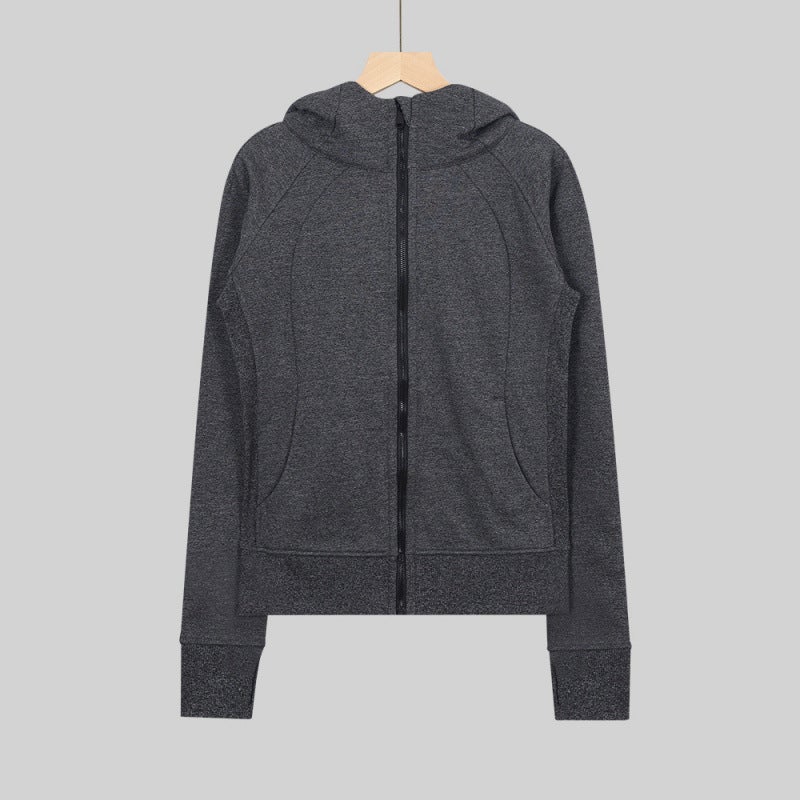 Women's Slim Fit Hooded Fleece-Lined Zip-Up Cotton Yoga Jacket - Image 1