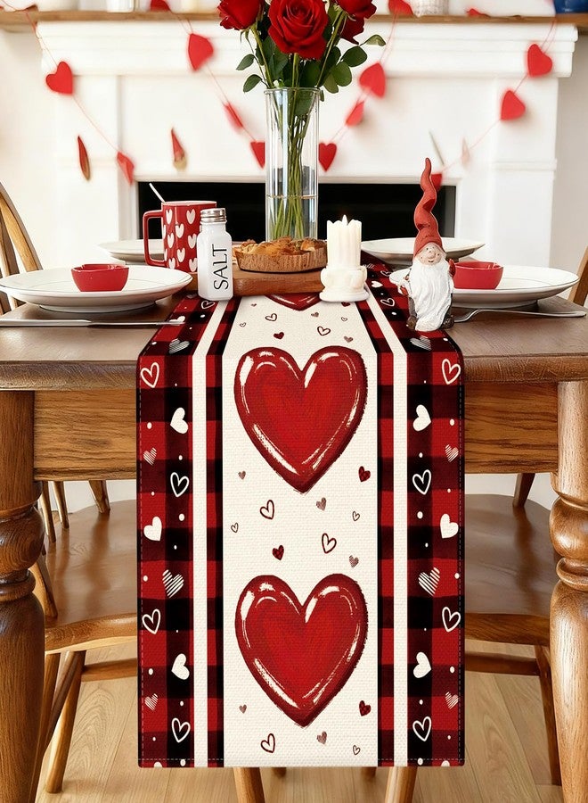 Artscope Buffalo Plaid Love Hearts Valentine's Day Table Runner, Anniversary Wedding Holiday Kitchen Dining Table Decoration for Valentine Home Decor 13x72 Inch - Image 2