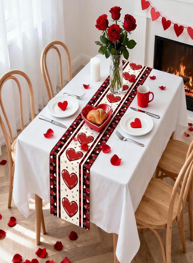 Artscope Buffalo Plaid Love Hearts Valentine's Day Table Runner, Anniversary Wedding Holiday Kitchen Dining Table Decoration for Valentine Home Decor 13x72 Inch - Image 4