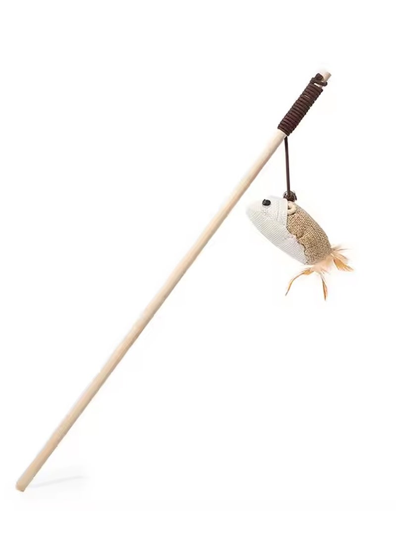 Natural Wood Cat Teaser Wand Toy with Teaser Refills for Cats