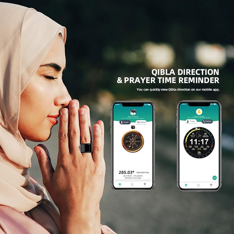 LINJIE Smart Tasbih Ring, Muslim Prayer Reminder with OLED Display, Tasbeeh Counter, IPX7 Waterproof Digital Zikr Ring with Charging Case, 22mm, OLED - Image 4