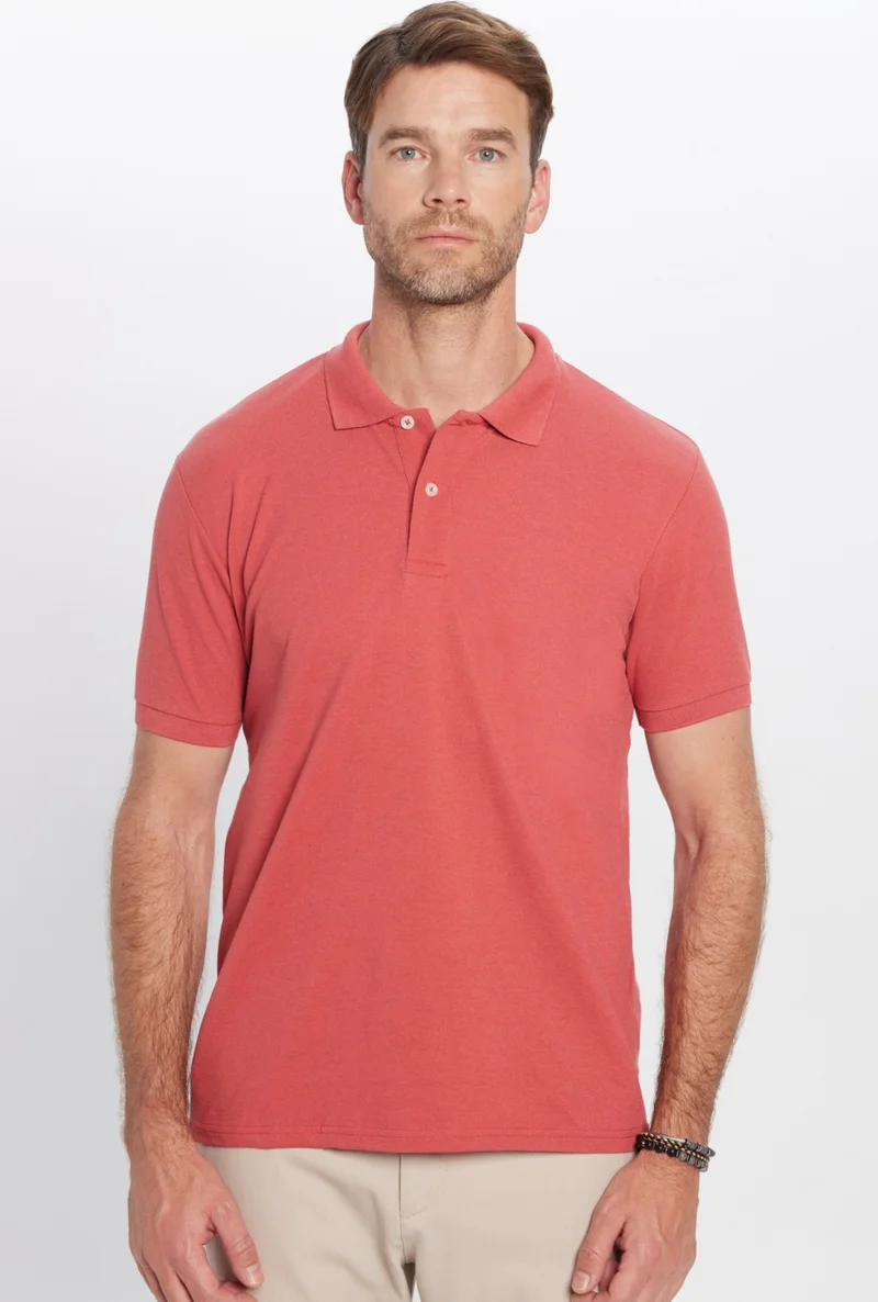 تودورس Men's Slim Fit Slim Cut Cotton Soft Texture Cool Fabric Plain Brick Color Polo Neck T-Shirt