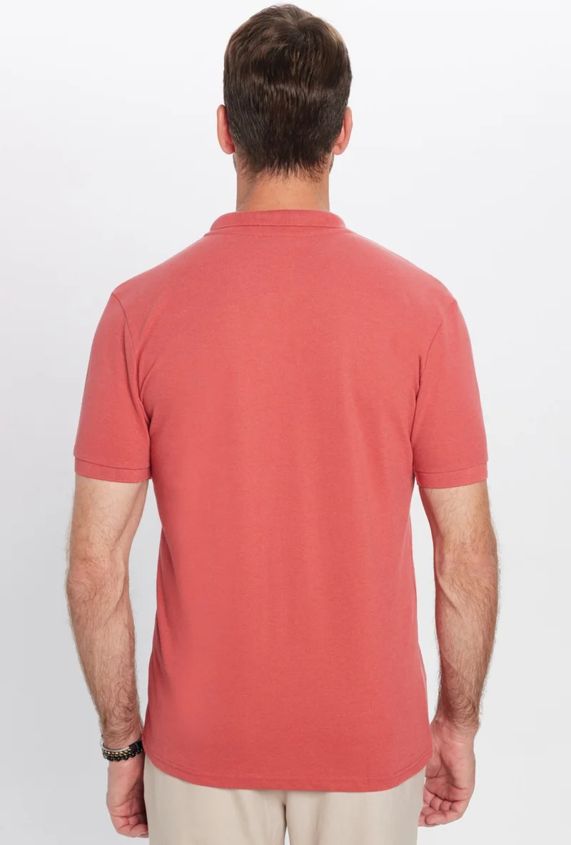 تودورس Men's Slim Fit Slim Cut Cotton Soft Texture Cool Fabric Plain Brick Color Polo Neck T-Shirt