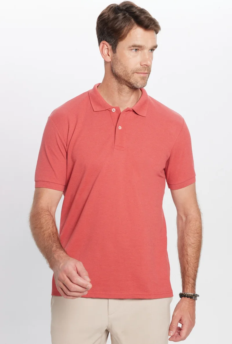 تودورس Men's Slim Fit Slim Cut Cotton Soft Texture Cool Fabric Plain Brick Color Polo Neck T-Shirt