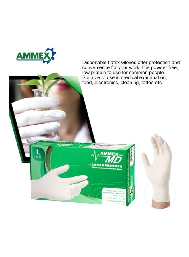 NIBEMINENT Pack Of 100-Piece Disposable Latex Gloves White 22x11.5x7centimeter  - Image 2