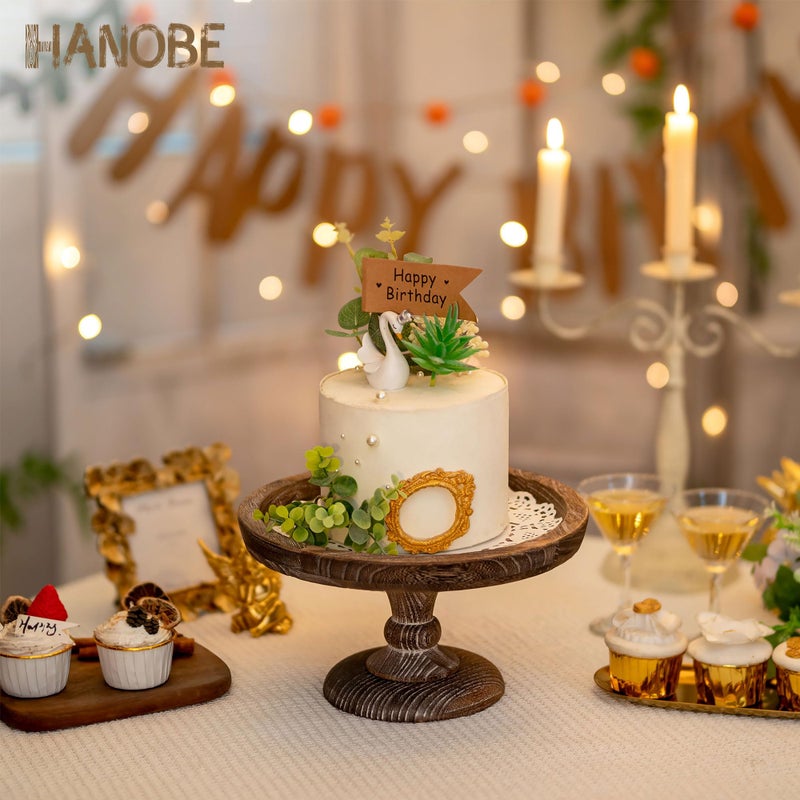 Hanobe Display Riser for Farmhouse Decor: Rustic Wooden Risers Round Decorative Pedestal Plate Stand Holder Tray for Candle, Cupcake, Plant - Image 2