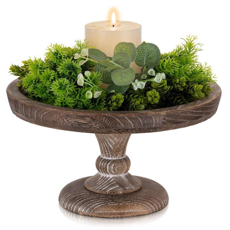 Hanobe Display Riser for Farmhouse Decor: Rustic Wooden Risers Round Decorative Pedestal Plate Stand Holder Tray for Candle, Cupcake, Plant - Image 1