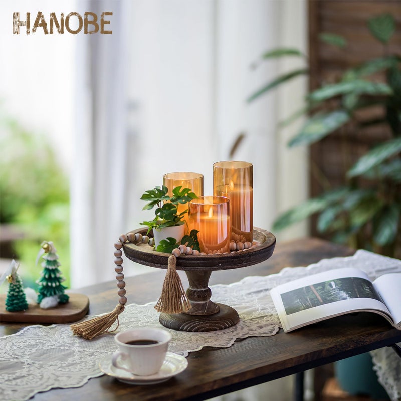 Hanobe Display Riser for Farmhouse Decor: Rustic Wooden Risers Round Decorative Pedestal Plate Stand Holder Tray for Candle, Cupcake, Plant - Image 4