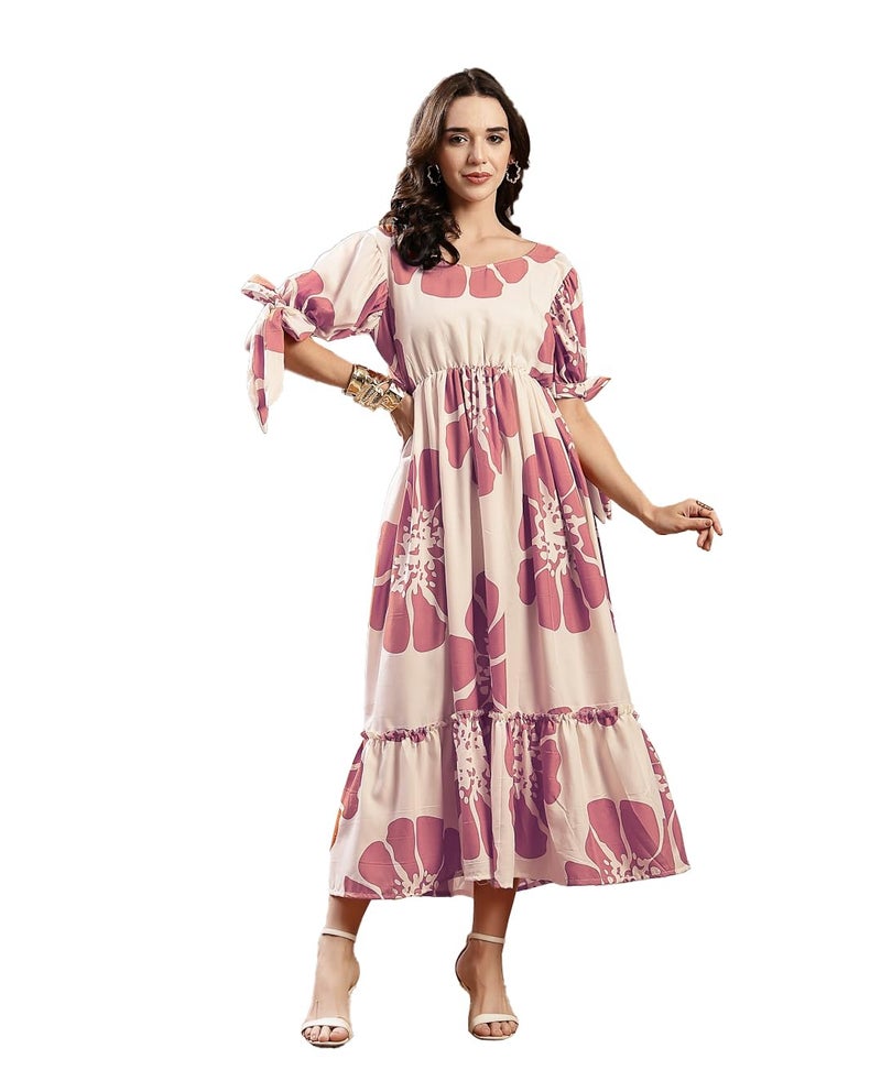 Stylum Women's Lavender Floral Printed Rayon Tiered Dress - Image 1