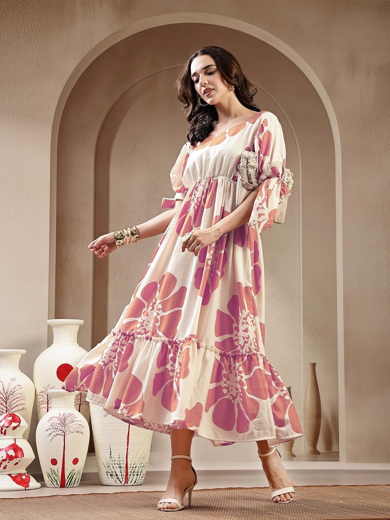 Stylum Women's Lavender Floral Printed Rayon Tiered Dress - Image 5