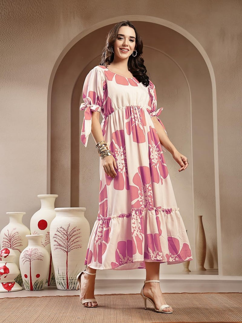 Stylum Women's Lavender Floral Printed Rayon Tiered Dress - Image 3