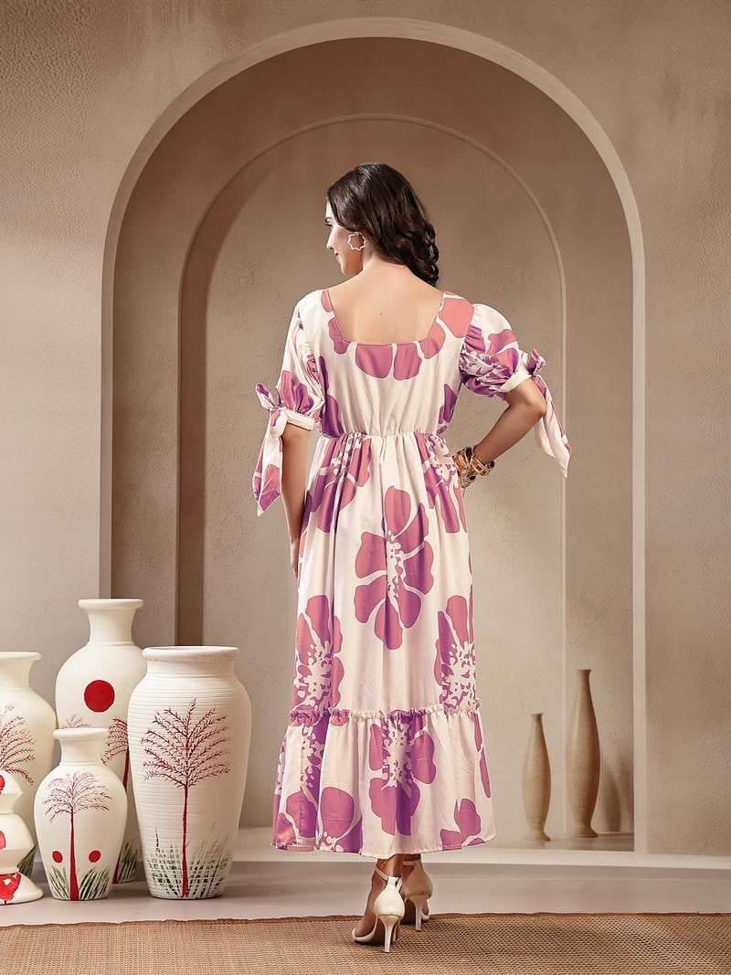 Stylum Women's Lavender Floral Printed Rayon Tiered Dress - Image 2