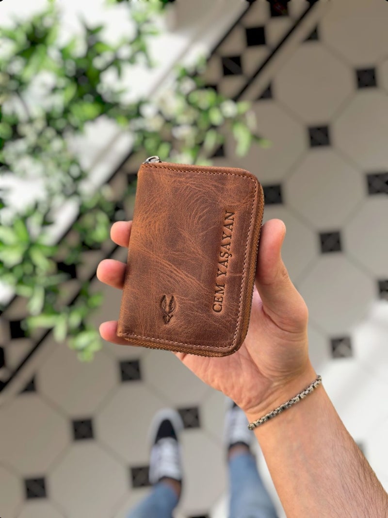 VISSO 661 Zippered Credit Card Holder Model Genuine Leather Bag Personalized Card Holder Wallet For Men & Women  - Image 1