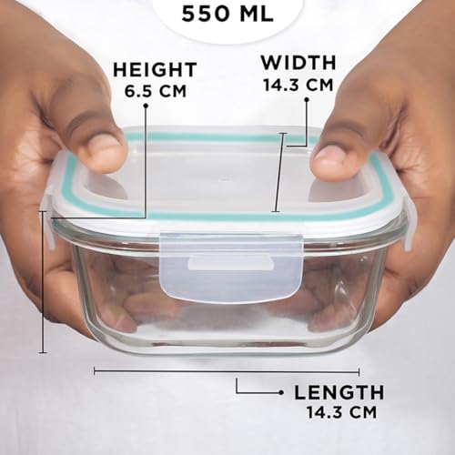 Allo Food Safe Borosilicate Glass Containers With Lids, 450°C Oven Microwave Safe Containers, High Borosilicate Meal Prep Borosilicate Containers Kitchen, 550Ml X 4, Square, Transparent - Image 4
