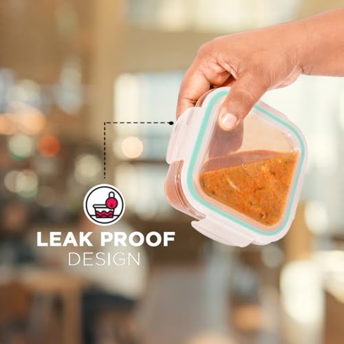 Allo Food Safe Borosilicate Glass Containers With Lids, 450°C Oven Microwave Safe Containers, High Borosilicate Meal Prep Borosilicate Containers Kitchen, 550Ml X 4, Square, Transparent - Image 3