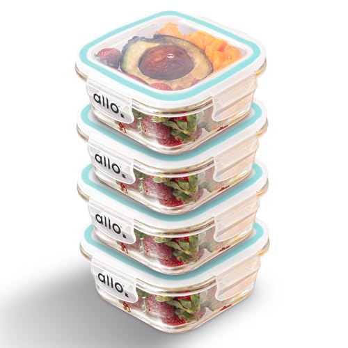 Allo Food Safe Borosilicate Glass Containers With Lids, 450°C Oven Microwave Safe Containers, High Borosilicate Meal Prep Borosilicate Containers Kitchen, 550Ml X 4, Square, Transparent - Image 1