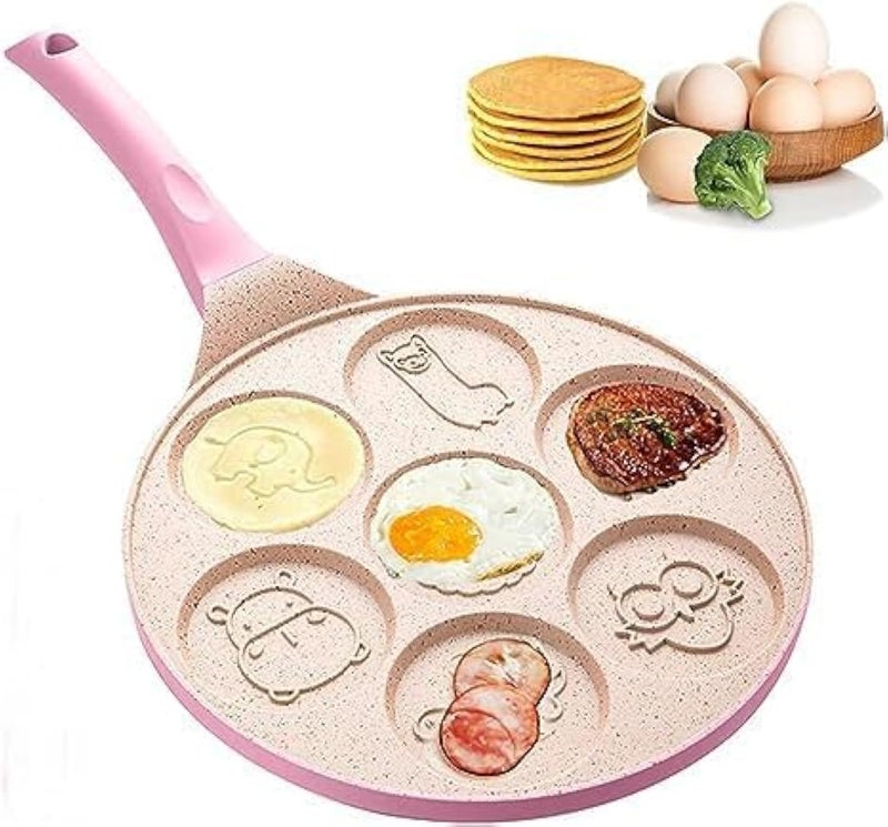 ZDQTRA ZDQTRA 7 Mini Hole Nonstick Pancake Maker with Handle,Griddle Crepe Omelet Egg pan for Gas Stove Friendly,Unique Cute Animal Design for Kids(1pcs/Multi Color)  - Image 1
