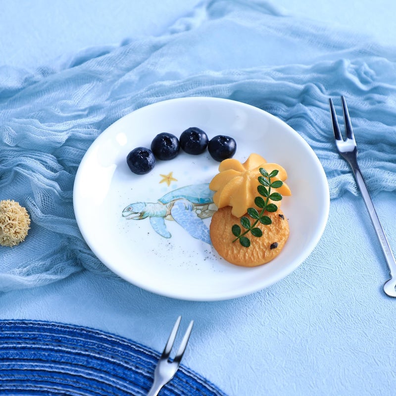 Bicuzat Sea Animals Pattern Ceramic Seasoning Dishes Sauce Dishes Sushi Dipping Bowls Appetizer Plates Tea Bag Holders Serving Dishes for Kitchen Tabletop 5 Inch 4 PCSSea Turtles  - Image 4