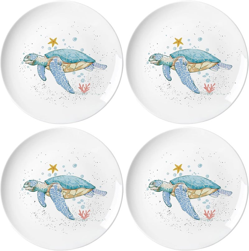 Bicuzat Sea Animals Pattern Ceramic Seasoning Dishes Sauce Dishes Sushi Dipping Bowls Appetizer Plates Tea Bag Holders Serving Dishes for Kitchen Tabletop 5 Inch 4 PCSSea Turtles  - Image 1