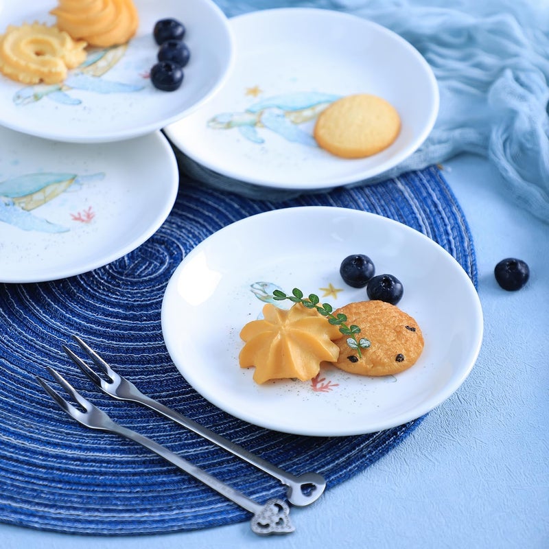Bicuzat Sea Animals Pattern Ceramic Seasoning Dishes Sauce Dishes Sushi Dipping Bowls Appetizer Plates Tea Bag Holders Serving Dishes for Kitchen Tabletop 5 Inch 4 PCSSea Turtles  - Image 3
