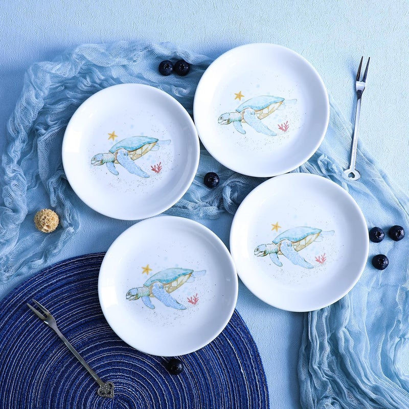 Bicuzat Sea Animals Pattern Ceramic Seasoning Dishes Sauce Dishes Sushi Dipping Bowls Appetizer Plates Tea Bag Holders Serving Dishes for Kitchen Tabletop 5 Inch 4 PCSSea Turtles  - Image 2