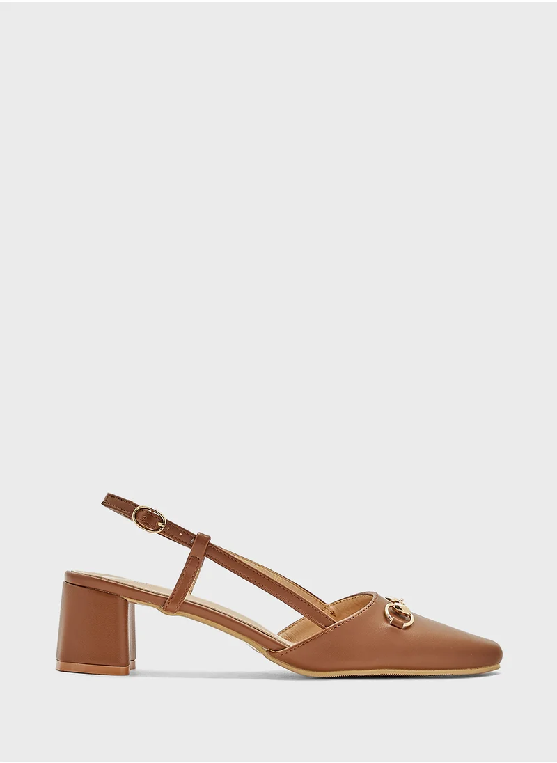 ايلا Metal Trim Block Heel Sling Back Pump