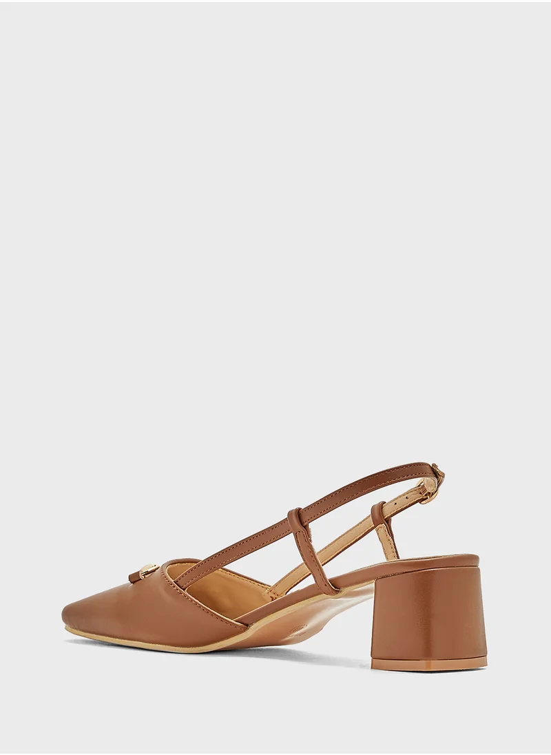 ELLA Metal Trim Block Heel Sling Back Pump