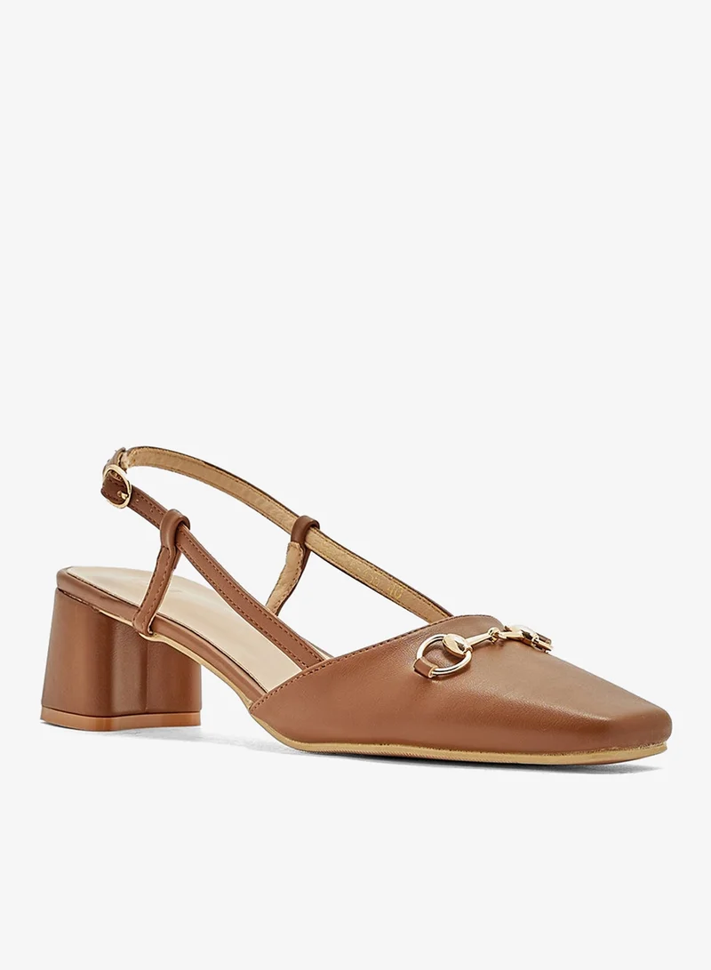 ELLA Metal Trim Block Heel Sling Back Pump