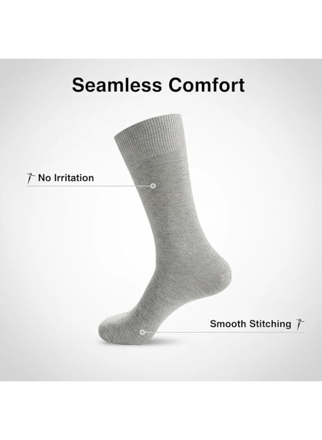 Mens Dress Socks, 6 Pairs Seamless Toe Soft Comfortable Combed Cotton Many Colors Long Mid Calf Crew Mens Socks Reinforced Heel n Toe - Image 2