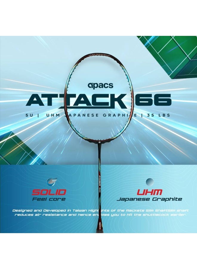 Apacs apacs ATTACK 66 (35LBS, 100% UHM GRAPHITE) Red Unstrung Badminton Racquet  (Pack of: 1, 82 g)  - Image 2