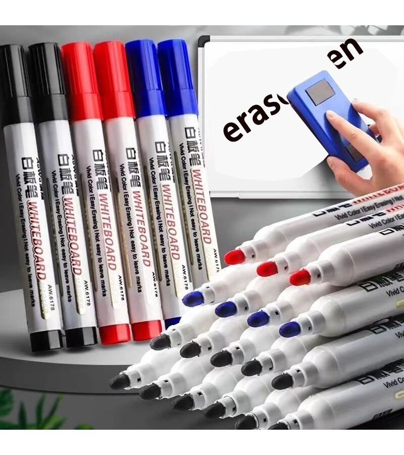 12 Pcs Black Erasable Whiteboard Marker Pens for Office School Teaching - Image 2