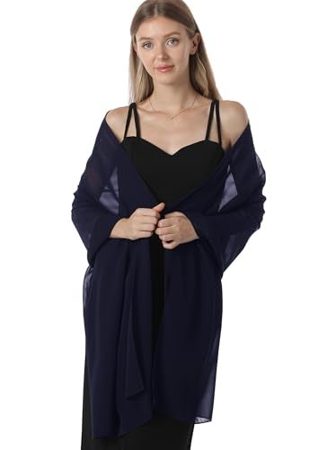 Hotshawl Chiffon Shawls and Wraps for Evening Dresses Women Elegant Soft Scarf Bridal Scarve Wedding Stole (Navy, One Size) - Image 4