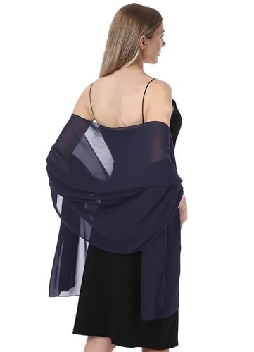 Hotshawl Chiffon Shawls and Wraps for Evening Dresses Women Elegant Soft Scarf Bridal Scarve Wedding Stole (Navy, One Size) - Image 1