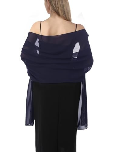 Hotshawl Chiffon Shawls and Wraps for Evening Dresses Women Elegant Soft Scarf Bridal Scarve Wedding Stole (Navy, One Size) - Image 2