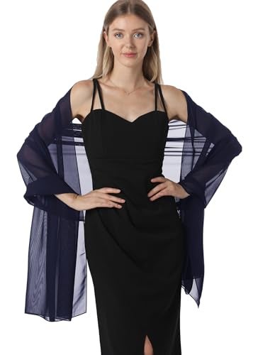 Hotshawl Chiffon Shawls and Wraps for Evening Dresses Women Elegant Soft Scarf Bridal Scarve Wedding Stole (Navy, One Size) - Image 3