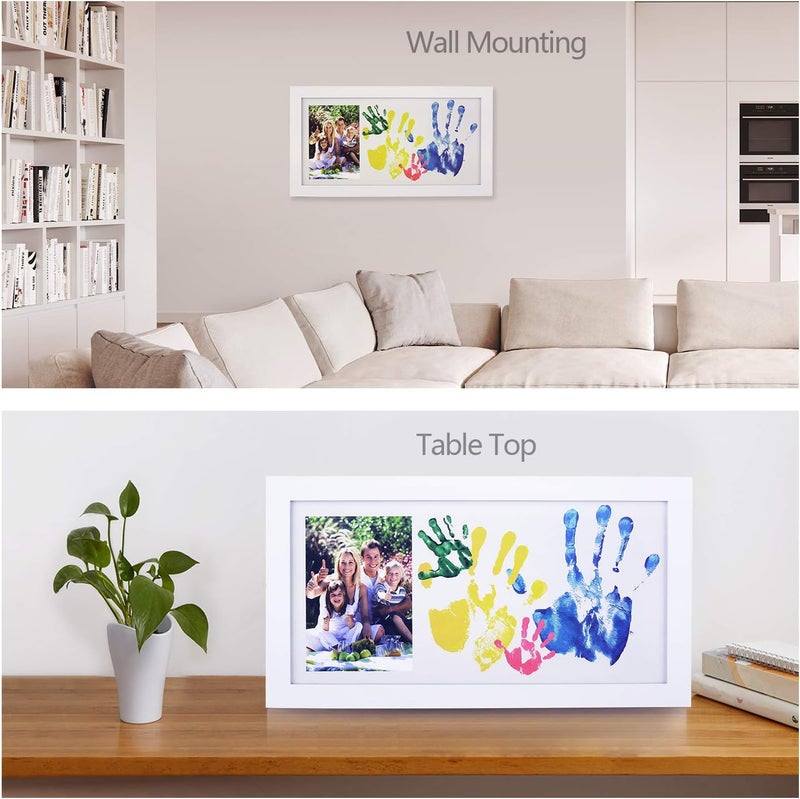 NWK DIY Family Photo  Family HandFootprints Kit with 10 X 17inch Elegant White Wood Picture Frame NonToxic Watercolor Paints Baby Shower Adoption Fathers Day Gift for New Mom Dad with Ink pad - Image 2