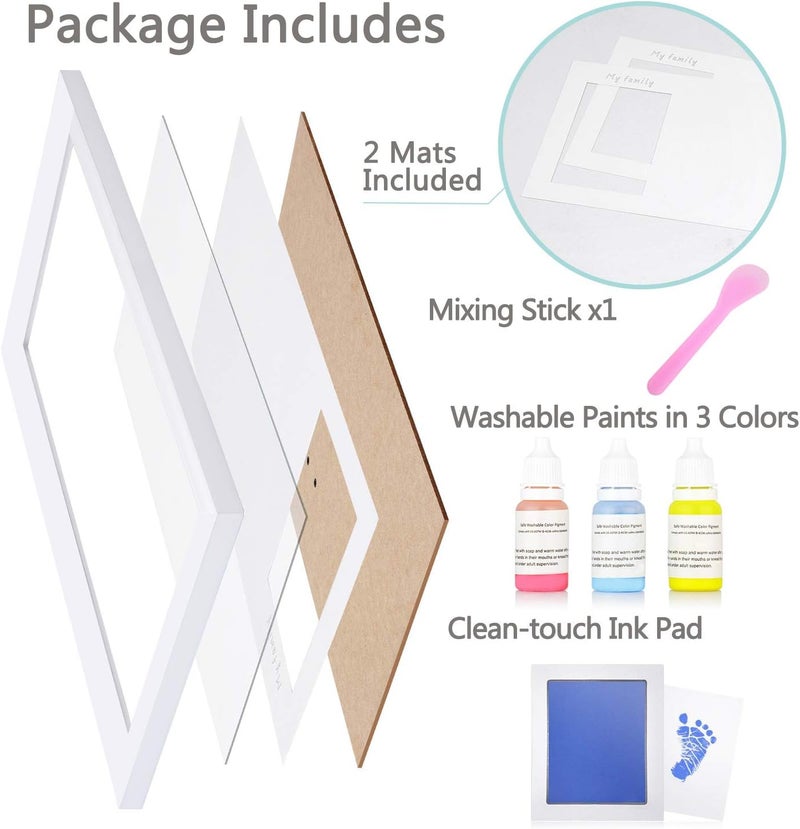 NWK DIY Family Photo  Family HandFootprints Kit with 10 X 17inch Elegant White Wood Picture Frame NonToxic Watercolor Paints Baby Shower Adoption Fathers Day Gift for New Mom Dad with Ink pad - Image 4