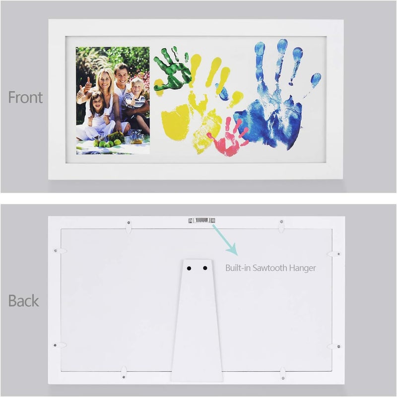 NWK DIY Family Photo  Family HandFootprints Kit with 10 X 17inch Elegant White Wood Picture Frame NonToxic Watercolor Paints Baby Shower Adoption Fathers Day Gift for New Mom Dad with Ink pad - Image 5