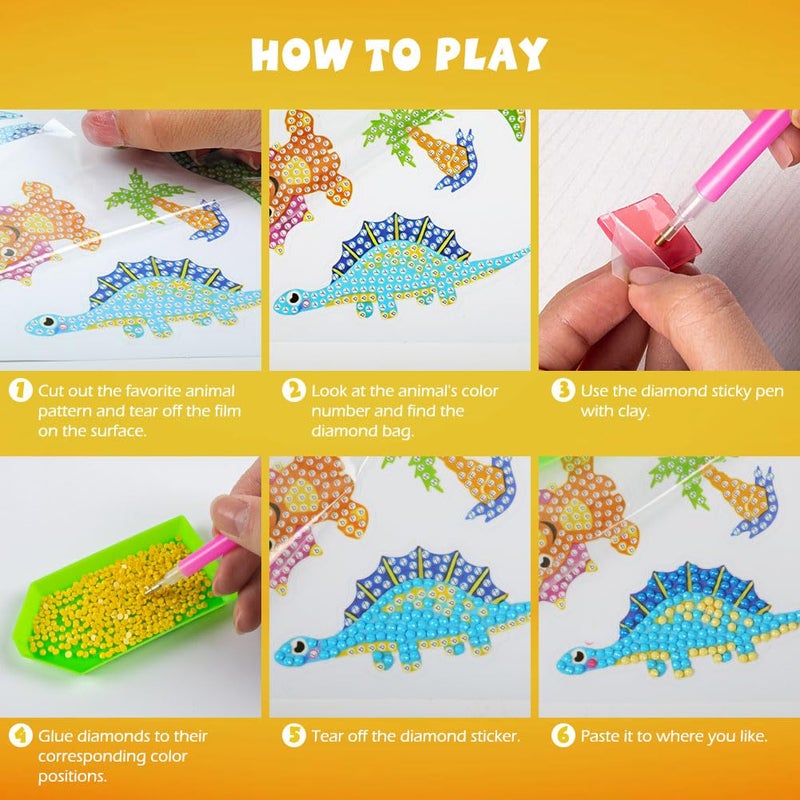 Labeol Diamond Art Kits for Kids Boys and Girls Ages 6-8-10-12 Easy to DIY Creative Diamond Art Sticker Craft by Numbers Kits for Kids and Adult Beginners (New Dinosaurs) - Image 3